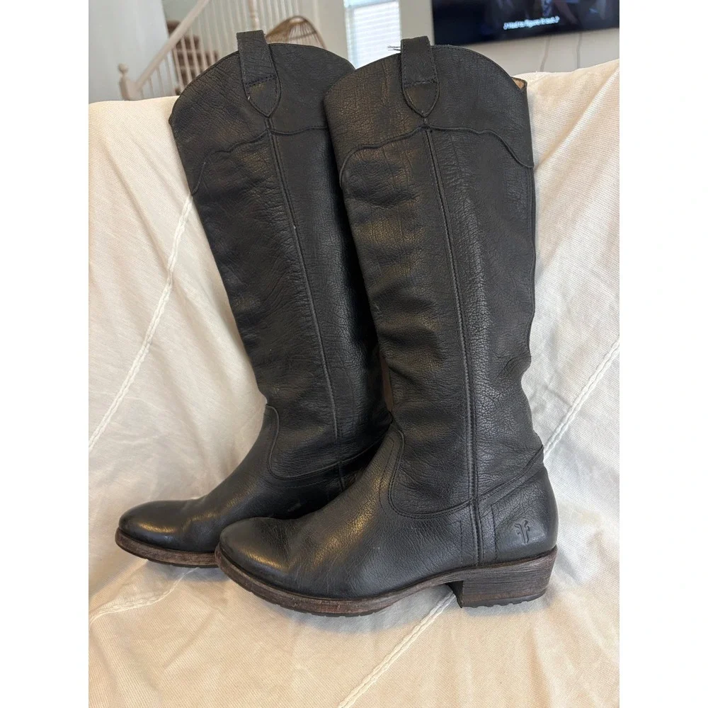 Frye Womens Melissa Tall Black Leather Western Riding Boots 6.5B - Picture 1 of 7